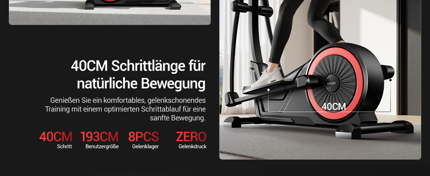 UMAY Еліптичний тренажер для дому з 16 рівнями опору, тихий магнітний еліпс, довжина кроку 40 см, датчики пульсу, LCD-дисплей, максимальне навантаження 159 кг (ET70)
