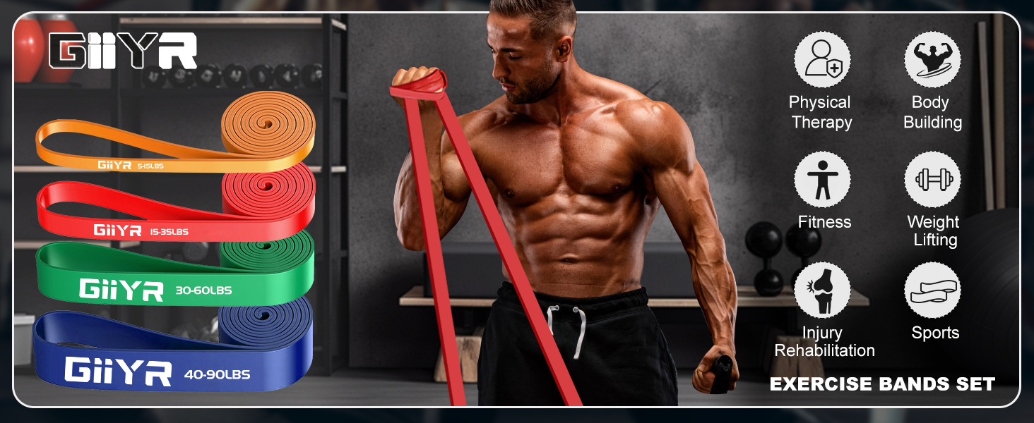 Фітнес-гуми Resistance Bands 4 рівня опору для чоловіків і жінок, набір еспандерів для тренувань, 4 шт. (Помаранчевий/Червоний/Зелений/Синій)