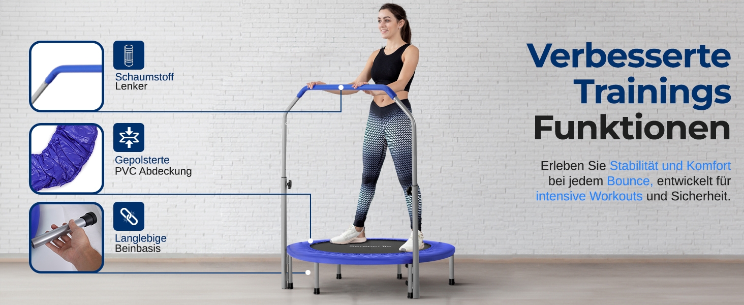 Трамплін SereneLife для дому, діаметр 102 см – складний ребаундер з регульованою висотою та пружинним ефектом, до 150 кг, для кардіотренувань та спорту, небесно-блакитний