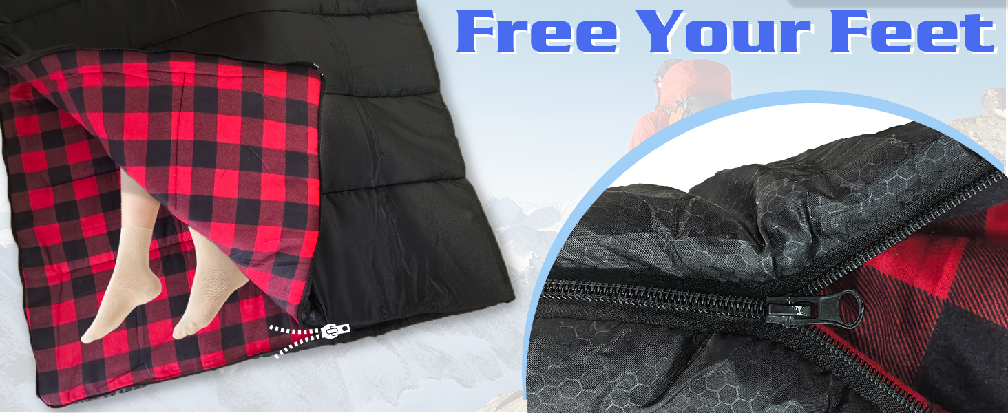 Спальний мішок XXL для дорослих, 3-4 сезони, фланель, кемпінг, зимовий, з сумкою, вологостійкий, теплий, 230x90 см (Чорний/Червоний, L-Zip)