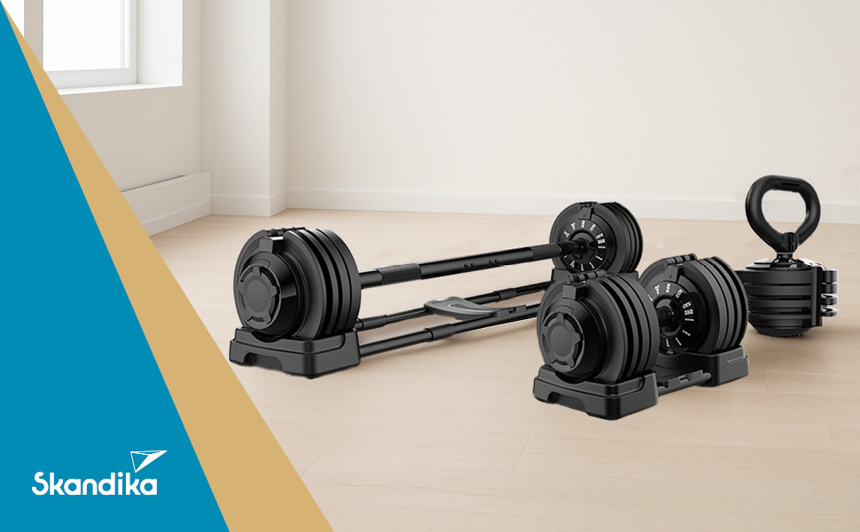Штанга Skandika Hanteln Paino: Регульований набір гантелей 1.5-24 кг, штанга, гиря, диски. Для дому та спортзалу (3-в-1)