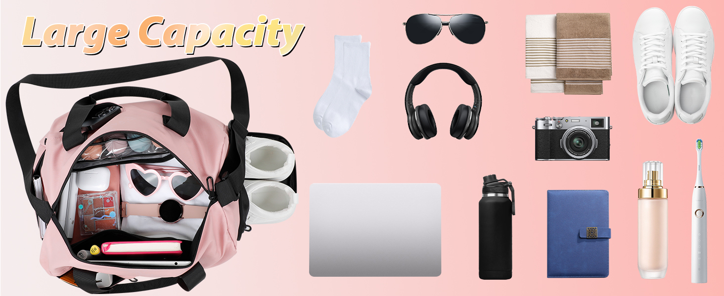 Спортивна сумка Romon для подорожей та тренувань з відділенням для взуття та мокрих речей (39 x 23 x 22 см, Рожева)