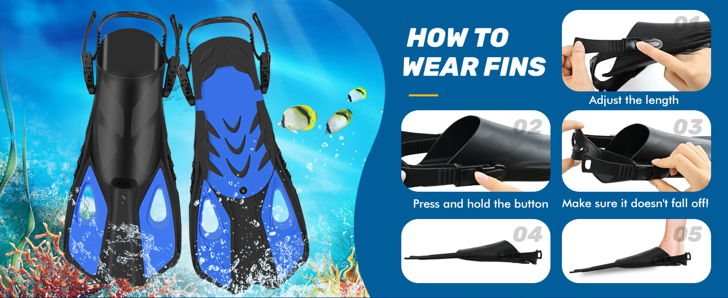 Набір для снорклінгу та дайвінгу для дорослих: маска-половинка, ласти, чохол. Широкий огляд 180°, фіксація камери, регульовані ласти