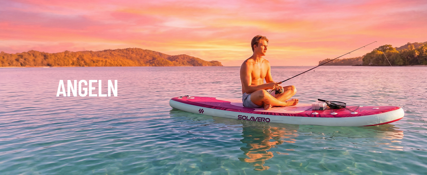 SUP дошка Solavero надувна з комплектом, 323x83x15 см, до 200 кг, рожевий джунглі - для початківців та сімей