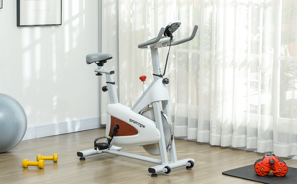 Стаціонарний велотренажер SPORTNOW з регульованим сидінням та опором, LCD-дисплей, кріплення для планшета, для кардіотренувань вдома, білий