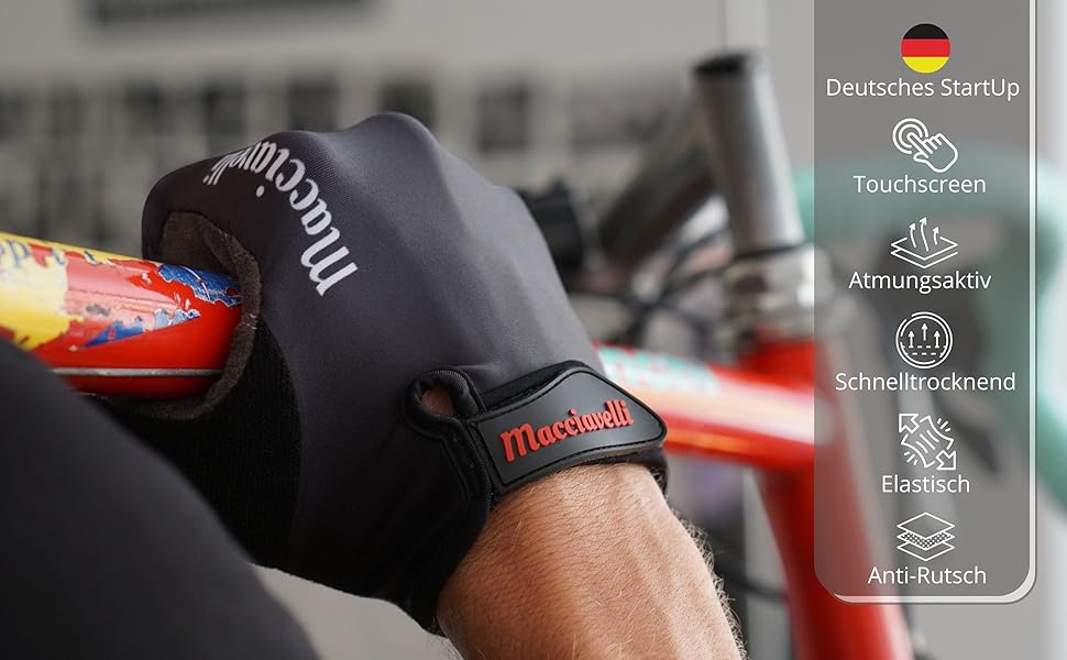 Велосипедні рукавички MACCIAVELLI - MTB, унісекс, сенсорний екран, чорні