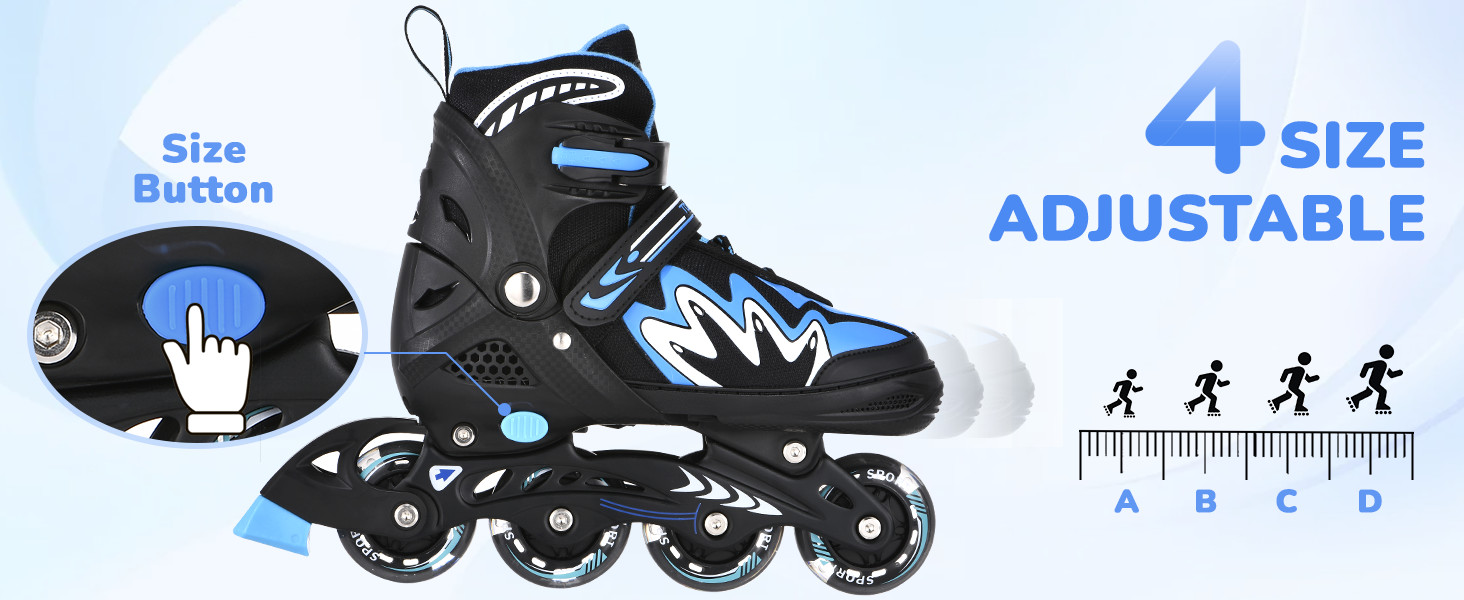Роликові ковзани TOMSHOO Inliner з регулюванням розміру, LED-колесами, для дітей та дорослих (синій, L (37-39 EU))