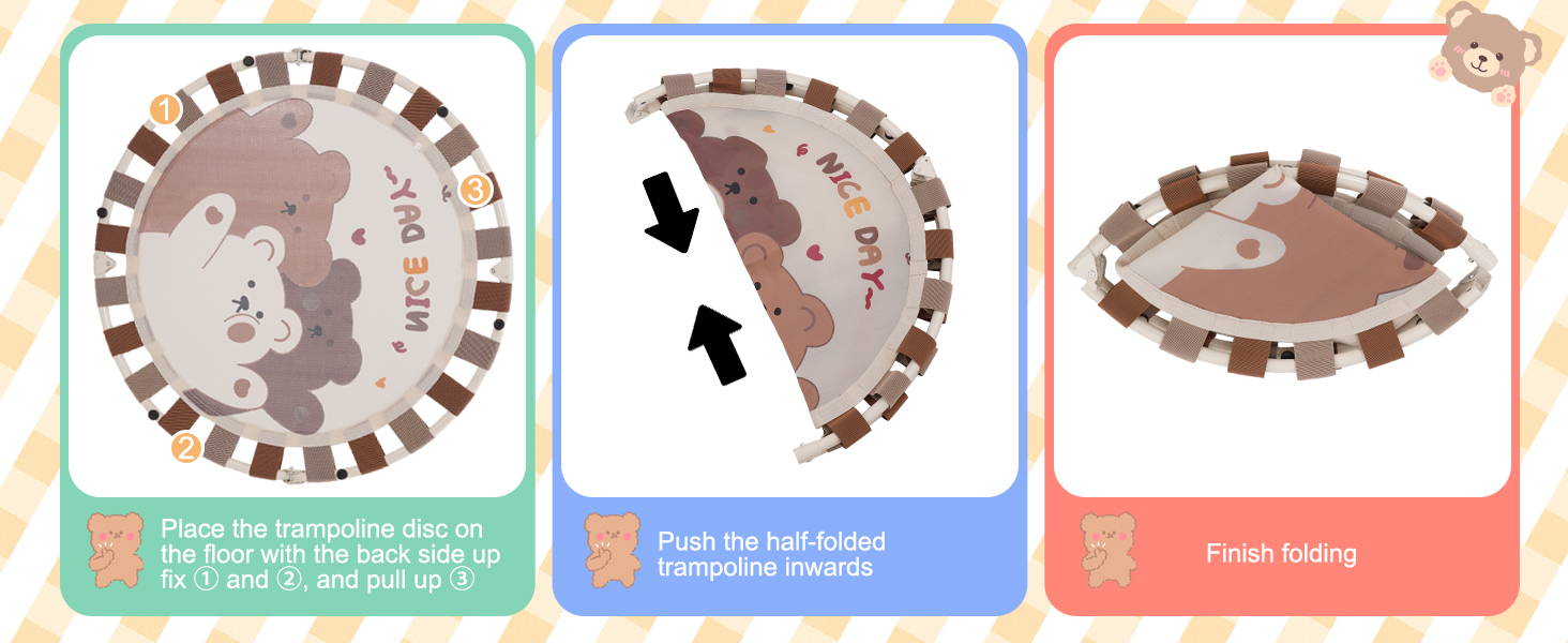 Батут дитячий для дому та саду Ø101 см з регульованою ручкою та пружинним ременем, батут для фітнесу для хлопчиків та дівчаток від 3 років, до 80 кг, бежевий