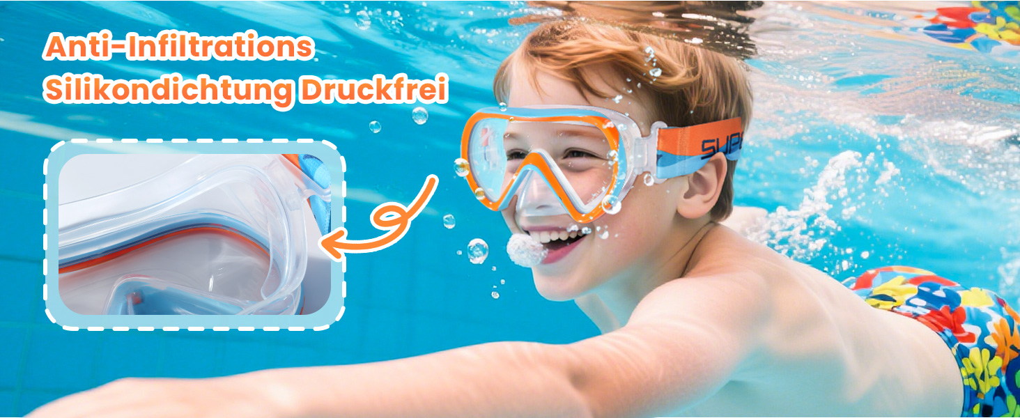 Дитяча маска для плавання та снорклінгу Supertrip, 6-14 років, скло, рожево-фіолетовий