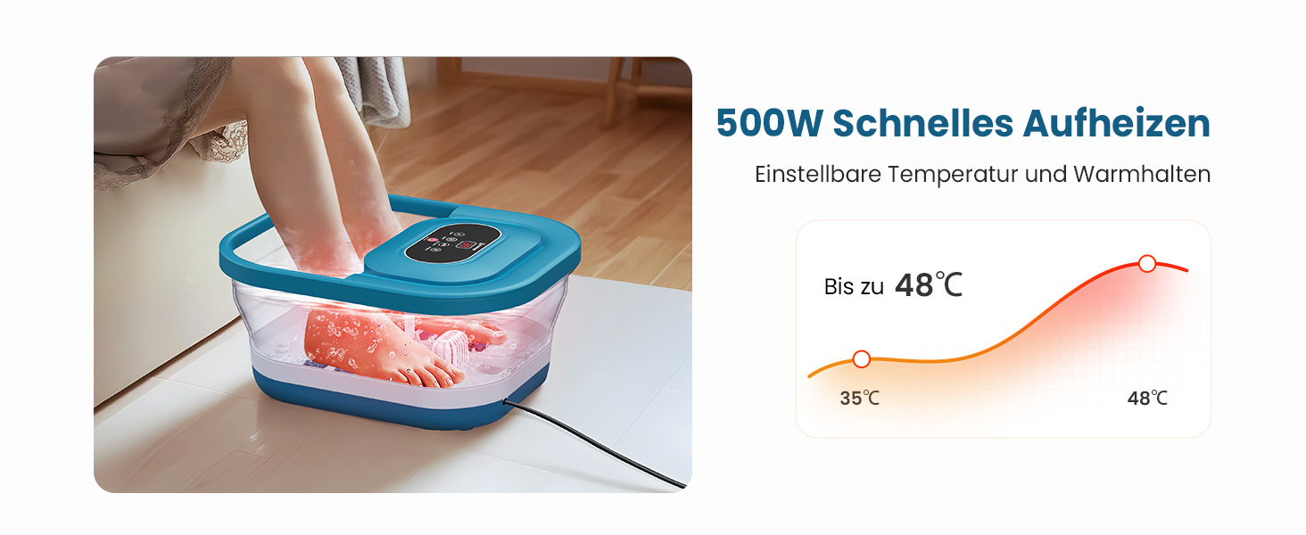 Зручне ванночка для ніг Comfier з масажем, підігрівом та функцією бульбашок | Складаний масажер для ніг | Вібрація, функція бульбашок, таймер, пемза для педикюру, 35°C-48°C, 8 Shiatsu роліків (Чорний, Синій)