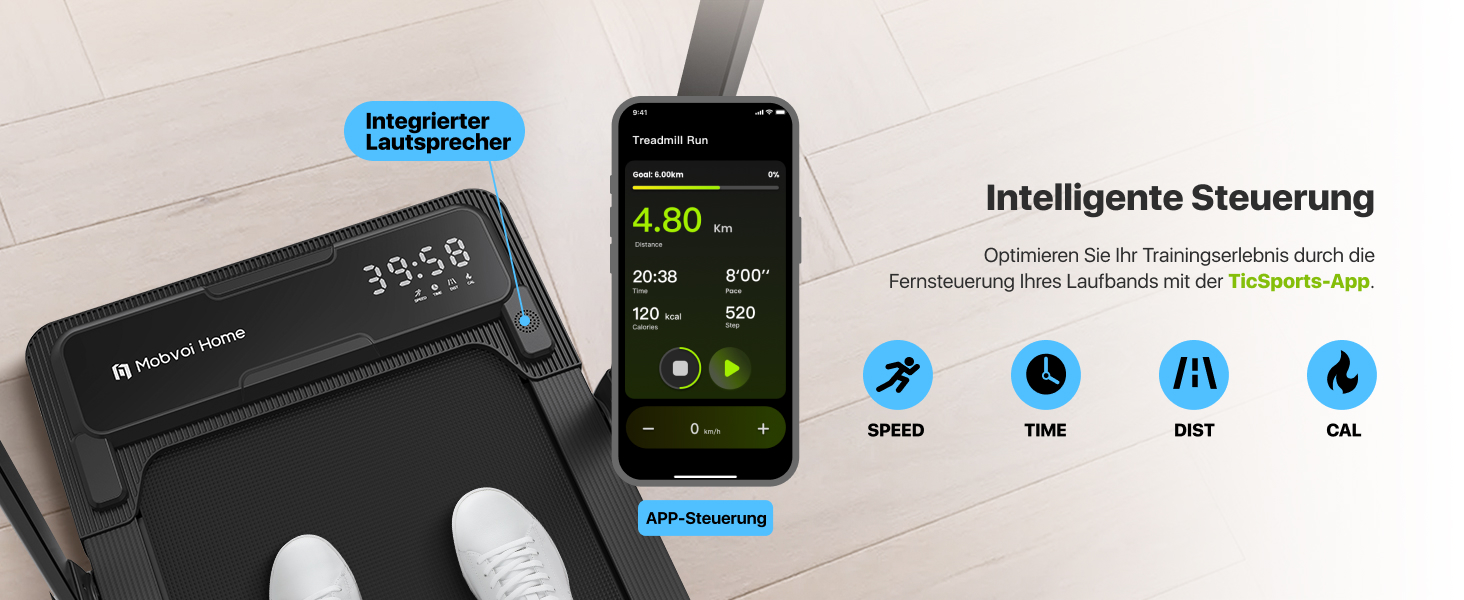 Беговая дорожка Mobvoi Home Intelligente KI 3-в-1: для дома и офиса, складная, 12 км/ч, до 120 кг, LED-дисплей, поддержка Zwift/Kinomap