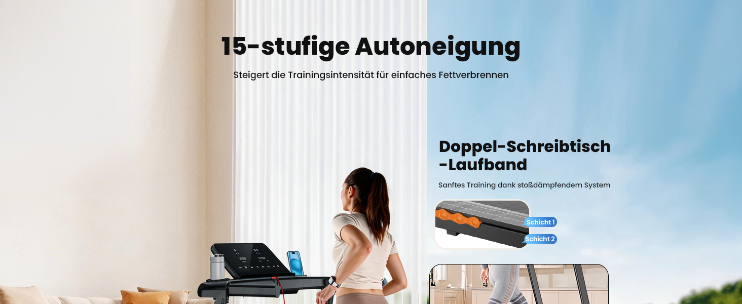 Складана бігова доріжка для дому та офісу з автоматичним нахилом 15%, двигун 3.0 к.с. (до 14 км/год), LED-дисплеєм та 12 програмами, макс. навантаження 136 кг, чорна