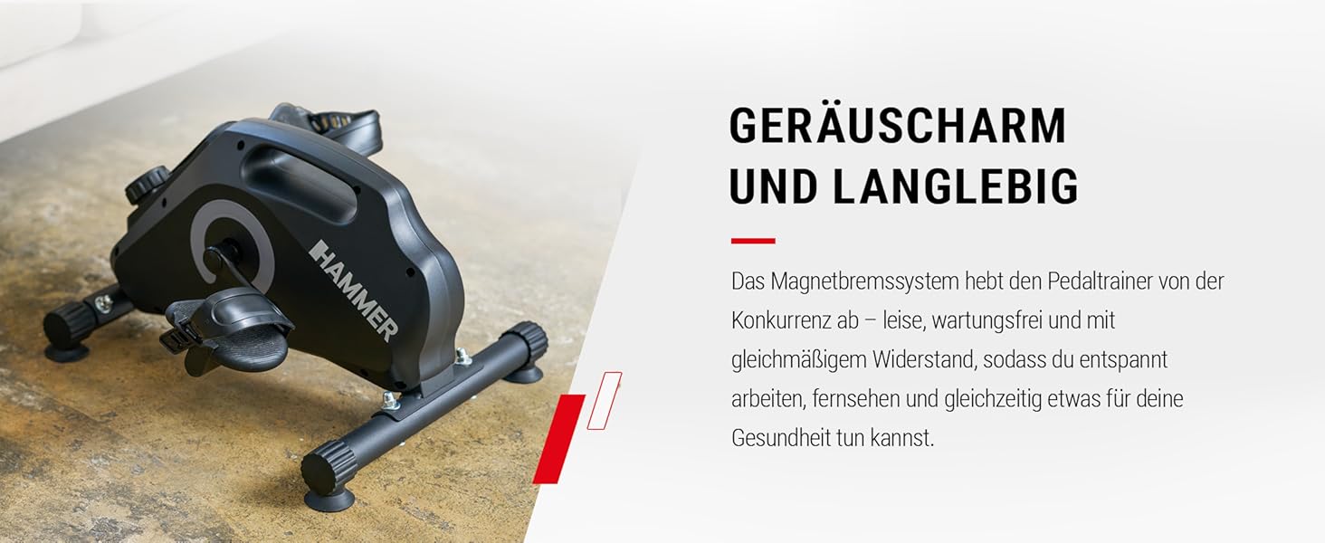 Магнітний тренажер для ніг HAMMER Pedaltrainer — міні-велотренажер для дому та офісу з дисплеєм, 8 рівнями навантаження, килимком та ременями безпеки