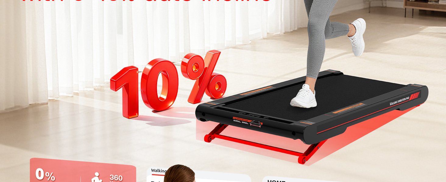 Sperax 3-в-1 Віброплатформа для бігового тренажера з пультом ДУ, 0.3-6 км/год, для дому та офісу, червона