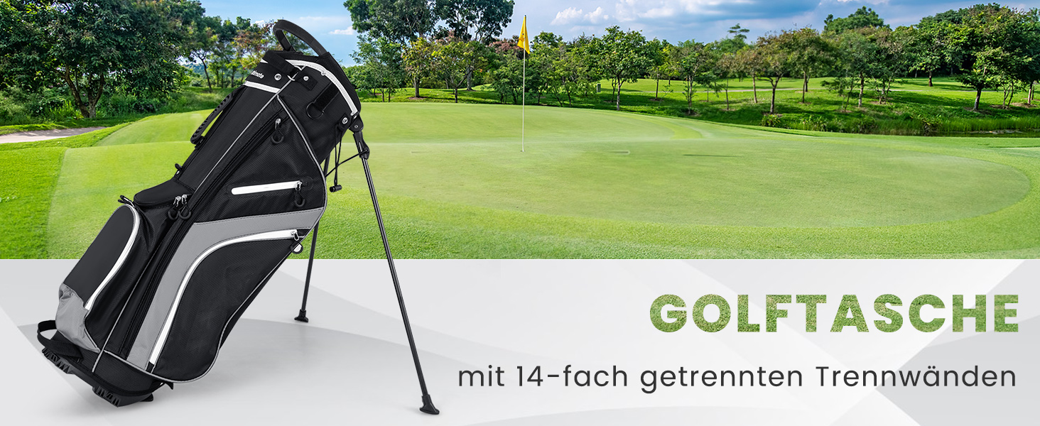 Сумка для гольфу COSTWAY з 6, 8 або 14 відділеннями, сталева, легка, портативна сіра для чоловіків та жінок