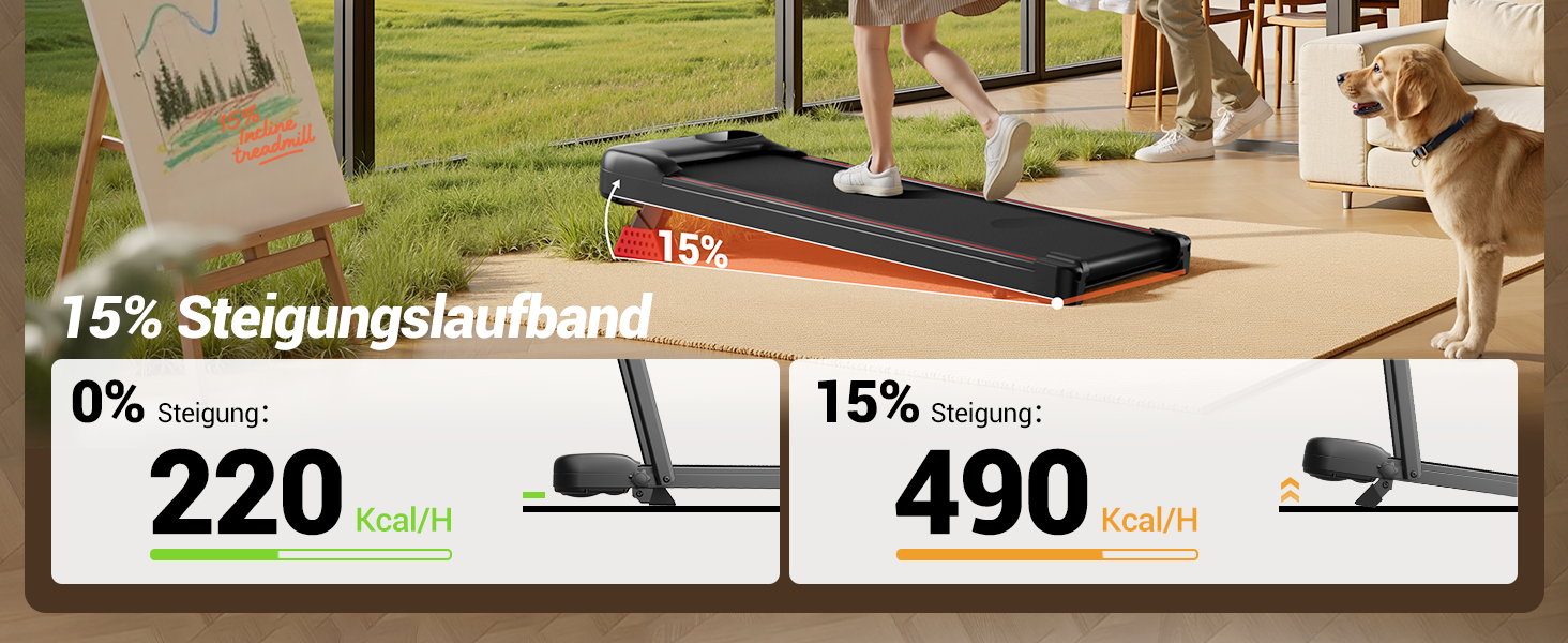 Walking Pad з нахилом 15%, біговий килимок 8-10 км/год з нахилом для дому, з трійною амортизацією та тихим 2.5PS мотором, максимальне навантаження 136 кг (10 км/год)