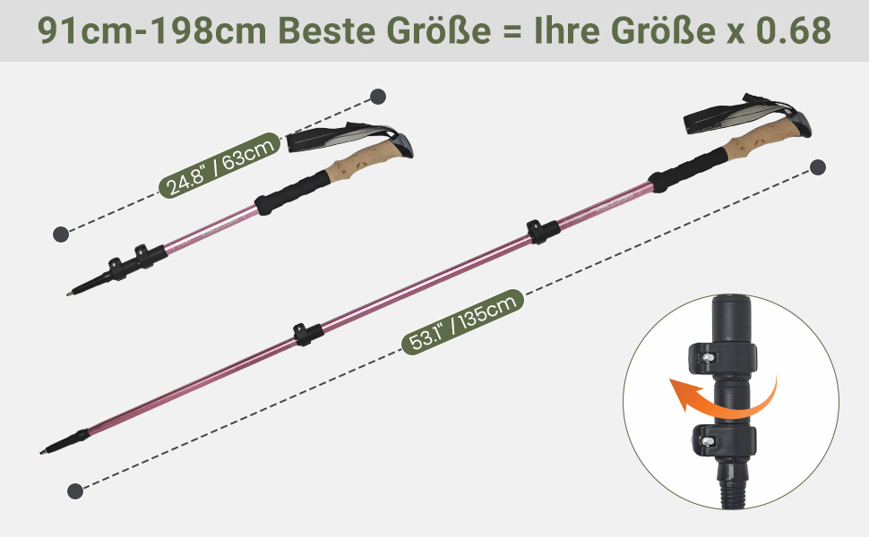 Жінські та чоловічі палиці для скандинавської ходьби 2 шт. Телескопічні, складні палиці для трекінгу з алюмінію з гумовими амортизаторами (Рожеві)