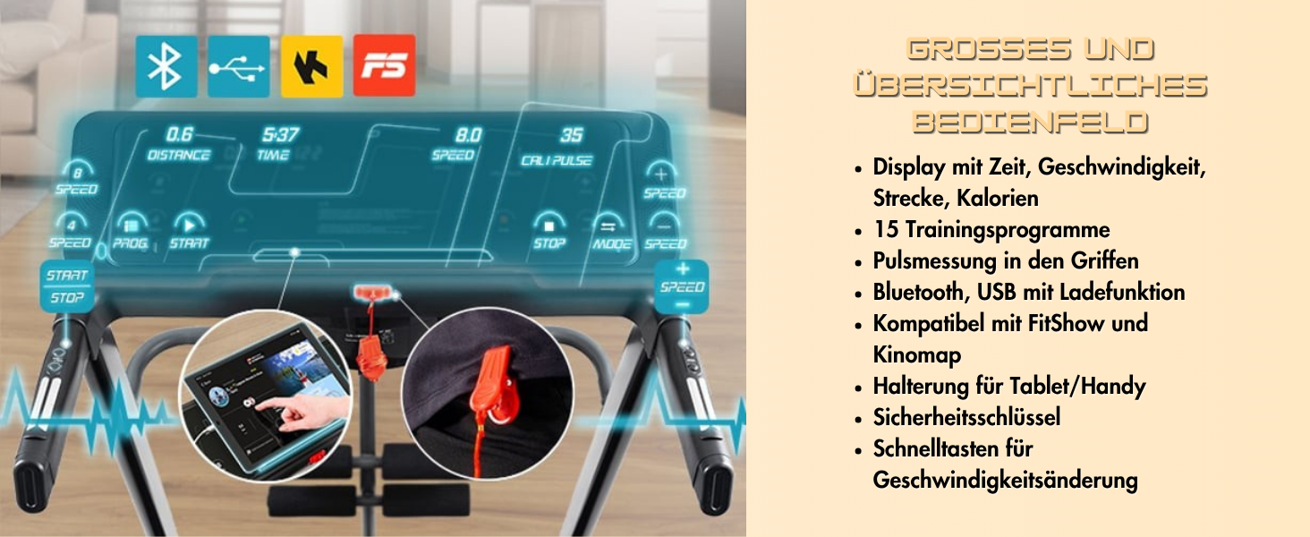 Електричний біговий тренажер Hop-Sport Soul з масажером, комп'ютером та Bluetooth, складаний, для дому, швидкість до 14 км/год, вантажопідйомність 130 кг