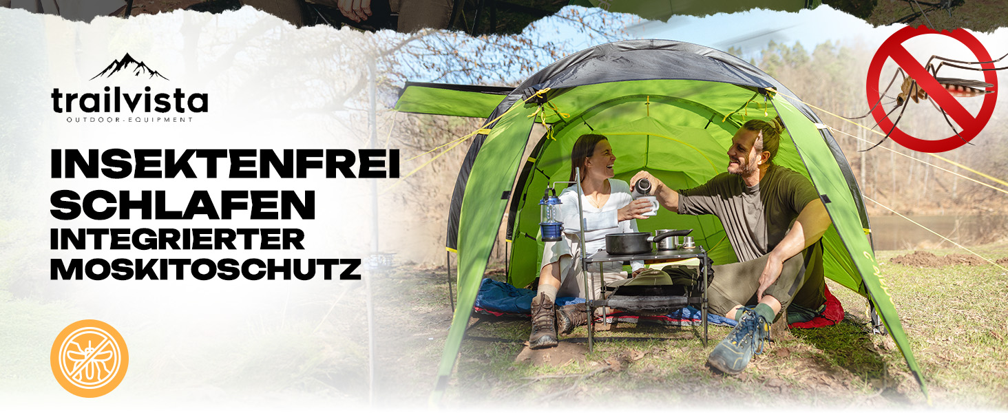 Намет Trailvista® Cevedale Zelt для 4 осіб: водонепроникний, легкий, швидко встановлюється, з тамбуром. Сімейний тунельний намет для кемпінгу, блакитний