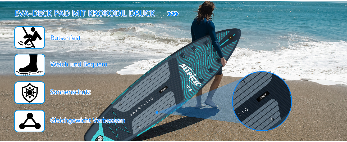 Надувний SUP Борд ALLPICK Premium: Комплект для SUP-бордингу з аксесуарами, тримачем для камери, регульованим веслом, 180 кг, преміум-зелений