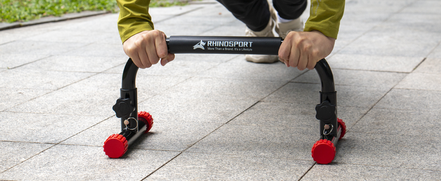 Паралелетки RHINOSPORT для віджимань та силових тренувань. Максимальне навантаження 300 кг. Чорний колір.