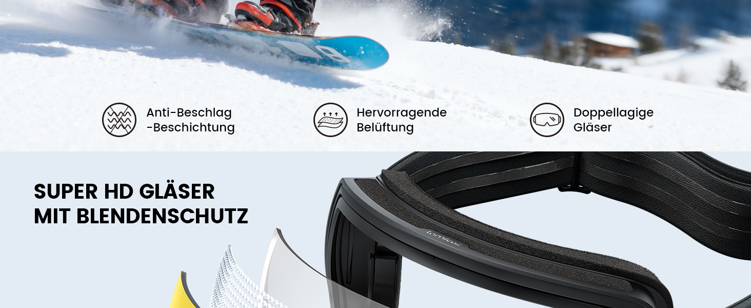 Ламікал - Скі-маска для чоловіків та жінок, сноуборд маска з OTG - [Ultra HD та ширший огляд] - Топ маска для катання на лижах з захистом від запоту, захисна маска для сноуборду з дзеркальним покриттям, скі-маска UV400 з захистом від відблисків (Покращена версія - чорний каркас - золотий (VLT: 11%))
