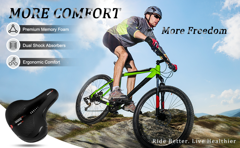 Зручний велосипедний сідло з амортизацією та дихаючим матеріалом. Потовщене та широке сідло для велосипеда з світловідбиваючим дизайном для нічних поїздок