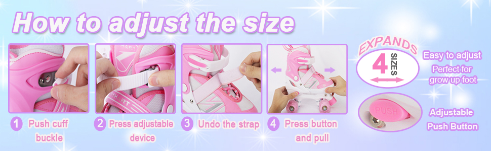 Роликові ковзани дитячі DUZSKJ для хлопчиків та дівчаток, регульовані, з підсвіткою, 4 розміри, рожевий колір