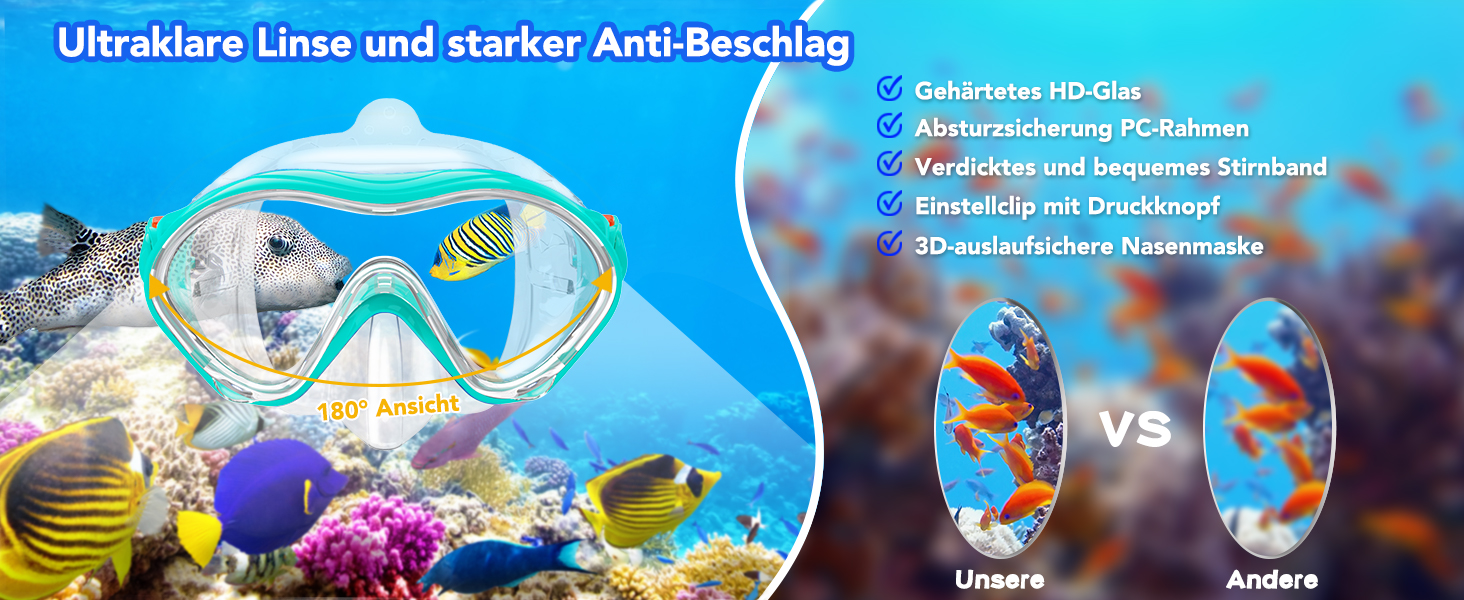 Набір для снорклінгу для дітей з ластами, маска з панорамним оглядом 180°, регульовані ласти, високоякісна маска та сухий снорк (трубка) для плавання, Aquagrün