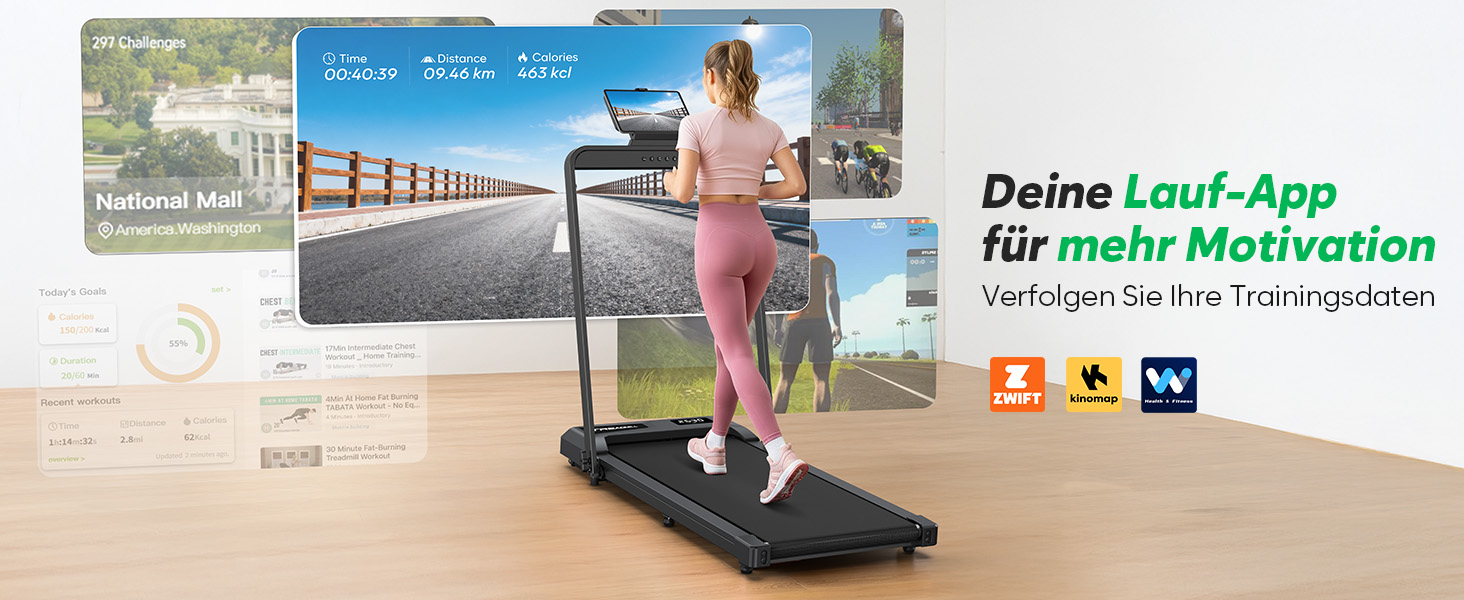 Тренажер для дому 2-в-1 Laufband Klappbar: складаний біговий килимок з нахилом 10%, потужність 3.0PS, LED-дисплей, для дому та офісу, до 145 кг, чорний з ручками