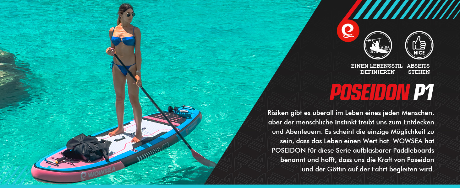 WOWSEA Poseidon P1 Надувне SUP-борд: міцний та стабільний для туризму, подорожей та відпочинку. Комплект iSUP з аксесуарами, підходить для водних занять та релаксу