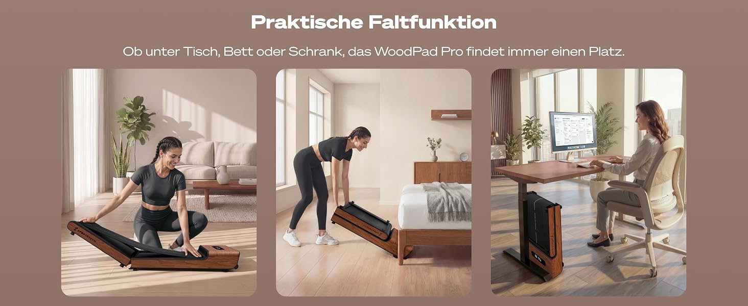 Складана бігова доріжка для ходьби Sportstech WoodPad Pro для дому та офісу, до 8 км/год, з лічильником кроків та підтримкою додатку, до 120 кг