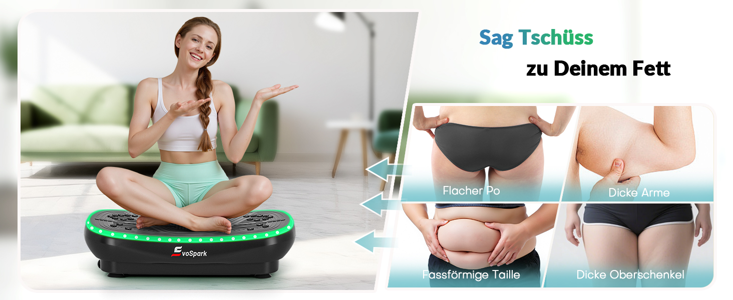 Vibrationsplatte EvoSpark 4D PRO 7-in-1: Тест-переможець 2025, 900W, LED-підсвічування, 550 lbs, для домашніх тренувань