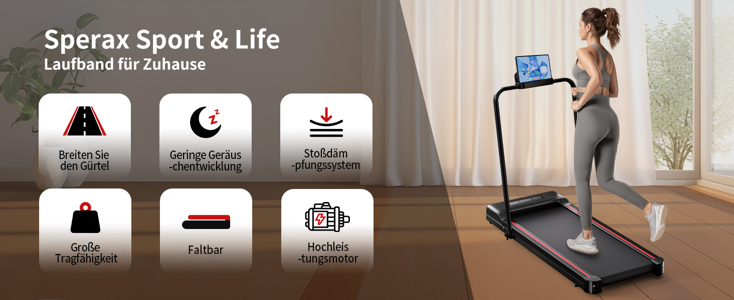 Складний біговий тренажер Sperax для дому та офісу, 10 км/год, чорний