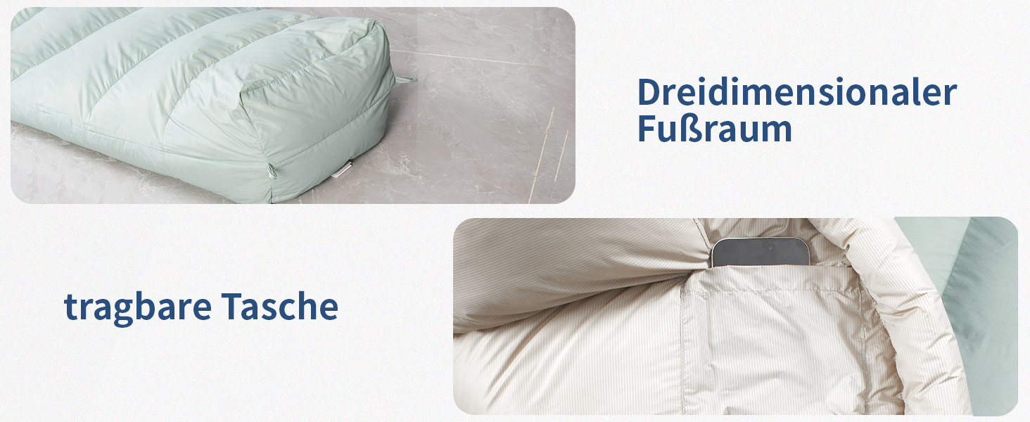 Спальний мішок зимовий Daunenschlafsack з графеновим покриттям, -24°C, 620FP, 1500г пуху, для кемпінгу, трекінгу, гірських походів (світло-зелений)