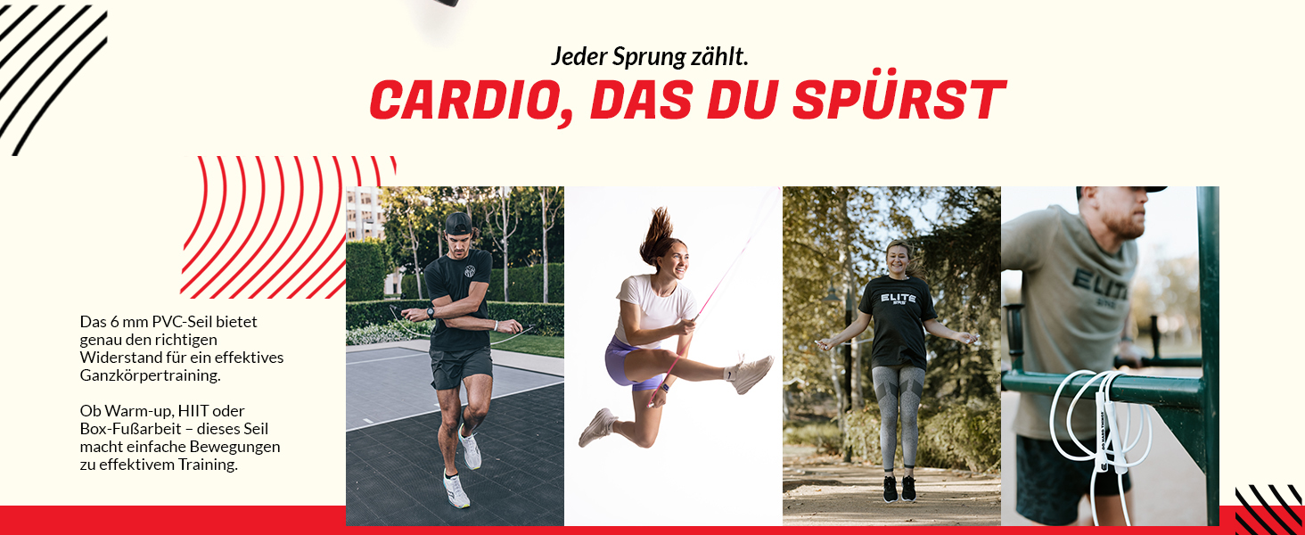 Регульований скакалка для дорослих Elite Jumps, 6 мм PVC для фітнесу, кардіо та CrossFit, міцні ручки, чорний колір