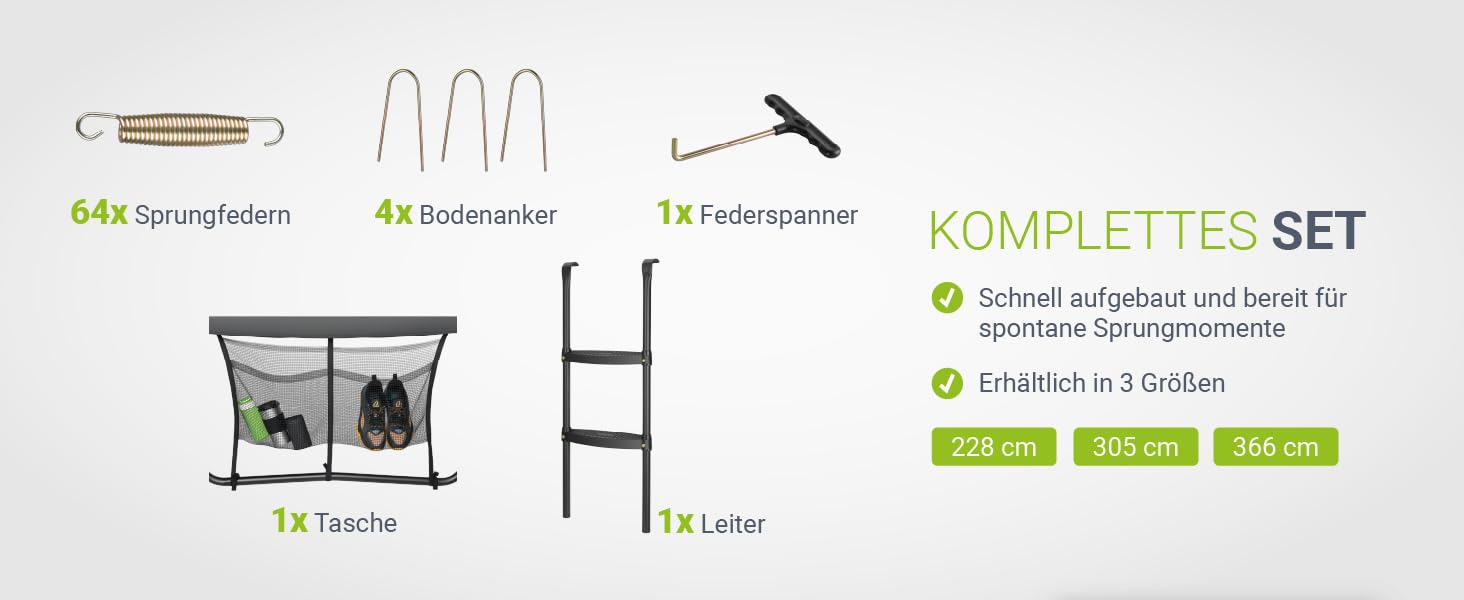 Трамплін Juskys SkyBounce Ø 228/305/366 см для саду з сіткою безпеки та драбиною