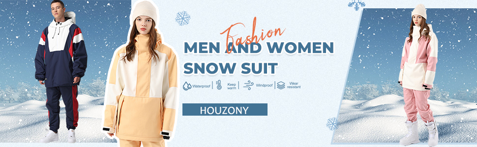 Сніговий комбінезон HOUZONIY для жінок та чоловіків. Теплий, водонепроникний, з капюшоном, для катання на лижах та сноуборді. Розмір S T63+Рожевий