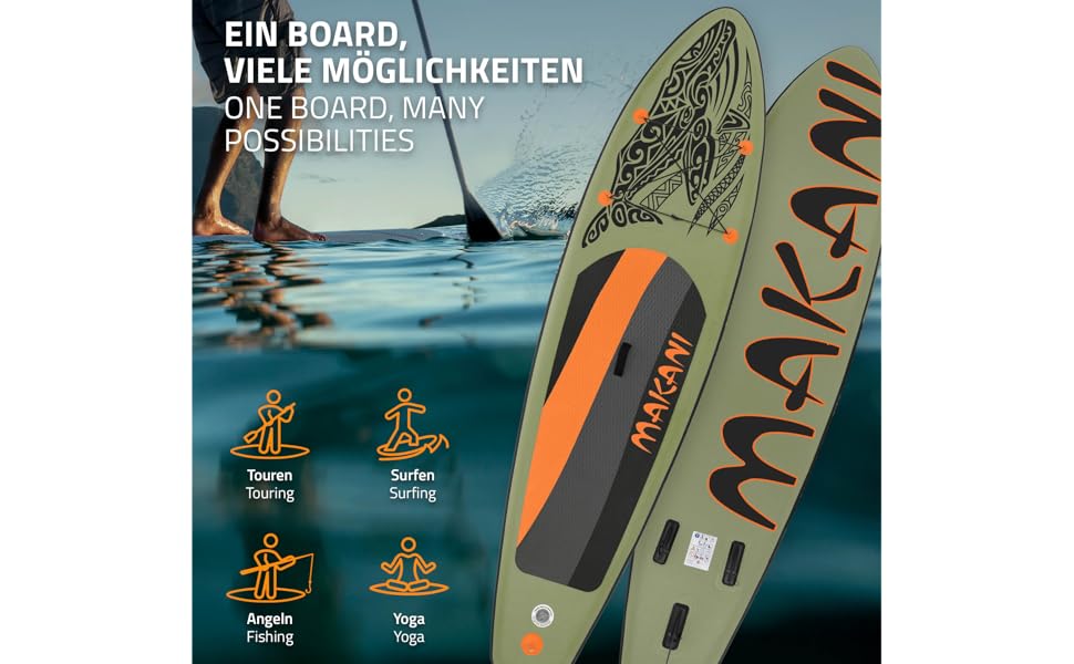 Надувна SUP-дошка ECD Germany Makani 320 см, до 150 кг, алюмінієве весло, комплект аксесуарів, різні кольори