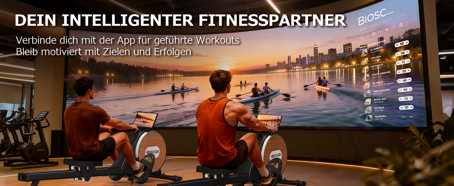 DMASUN Ручний тренажер для дому з магнітним опором, подвійними направляючими, підключенням до APP, 16 рівнів опору, LCD-дисплеєм, для кардіотренувань, до 160 кг, 32-рівнева електрична настройка (мережевий адаптер), дизайн під дерево