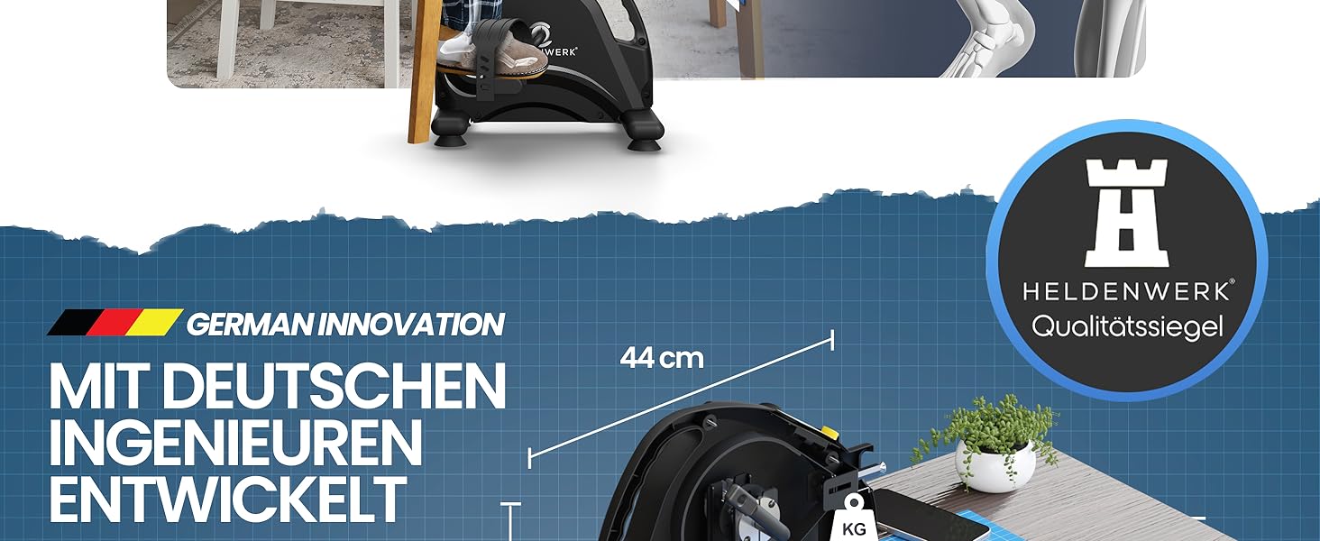 Тренажер для ніг та рук HELDENWERK Pedaltrainer Basic Set — домашній велотренажер для літніх людей та реабілітації, сертифікований TÜV/GS, з ременями та килимком