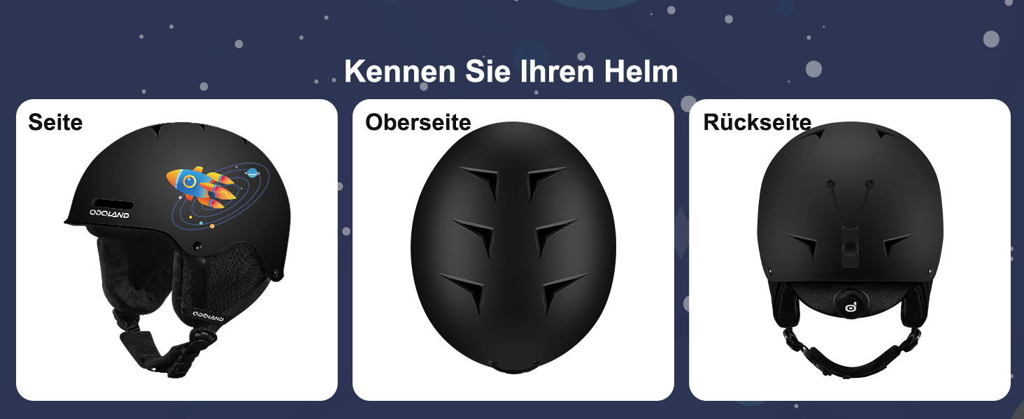 Дитячий гірськолижний шолом та маска Odoland, гірськолижний шолом для хлопчиків та дівчаток, регульований, чорний, з дизайном ракети (54-56 см)