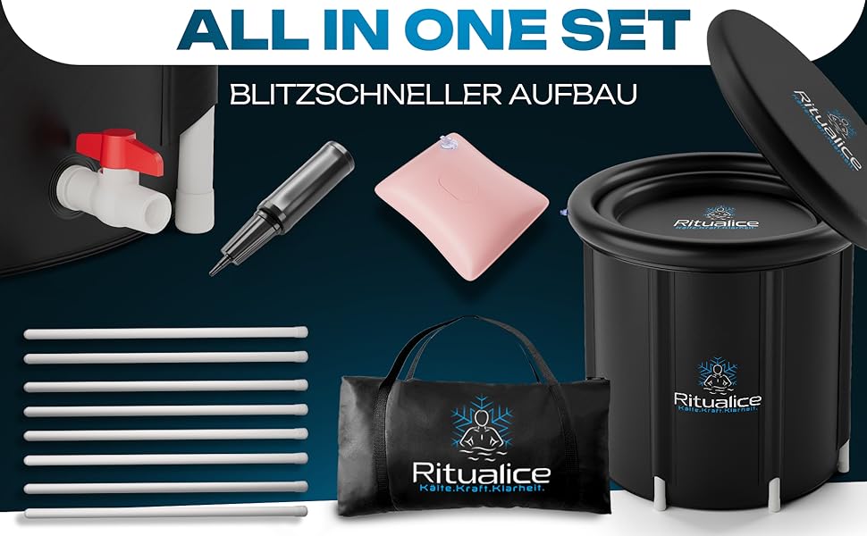 Ritualice® Преміум ванна для льоду (80 см Ø) XL Комплект - Переможець тесту - Набір для ванни з льодом з кришкою, тканиною та XL сумкою - Ідеально для криотерапії та відновлення - Льодова бочка з 5-шаровою ізоляцією, білий колір з XL сумкою