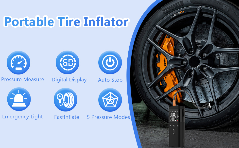 Електричний насос для велосипеда, авто, мотоцикла та м'ячів: 150 PSI, 25000 mAh, LED-ліхтар, перезаряджається