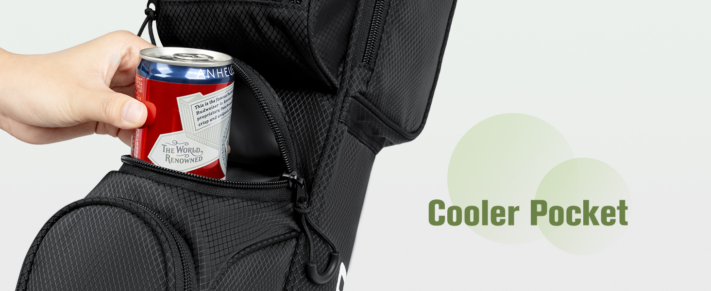 Сумка для гольфу на штативі, легка, для 9 ключок, з роздільниками, водонепроникна, з кишенькою-холодильником, ергономічний плечовий ремінь, велика кишеня, унісекс, чорна A1