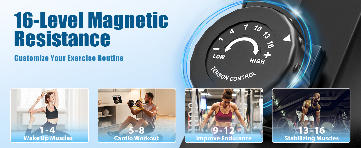 Складне тренажер для дому Dskeuzeew з 16 рівнями опору. Магнітний тренажер для кардіотренувань до 160 кг. Чорний колір.