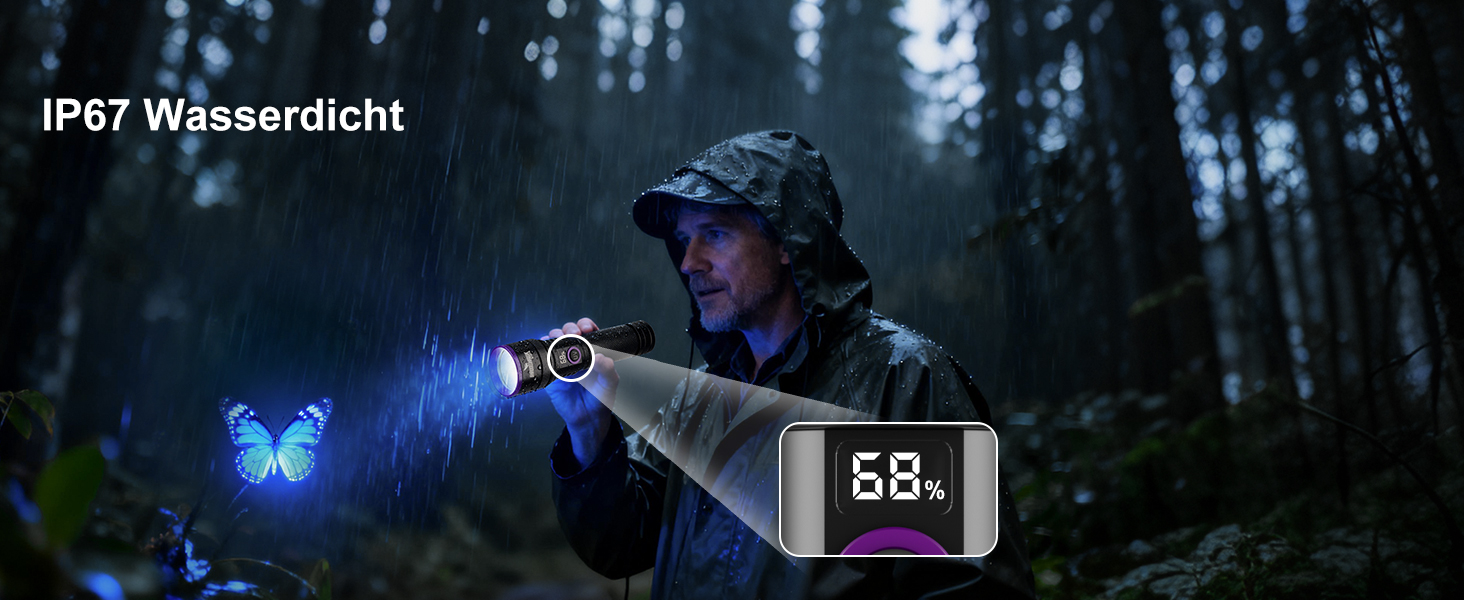 Ліхтарик ультрафіолетовий Shadowhawk 365nm 30W з фільтром, USB-зарядний, для виявлення сечі тварин, смоли, скорпіонів, перевірки банкнот, з LCD-дисплеєм