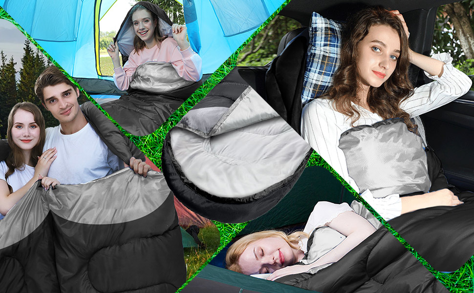 Сплячий мішок 3-4 сезони, водонепроникний, ультралегкий, для дорослих та дітей, з внутрішньою кишенею, 220*75см (зелений/чорний)