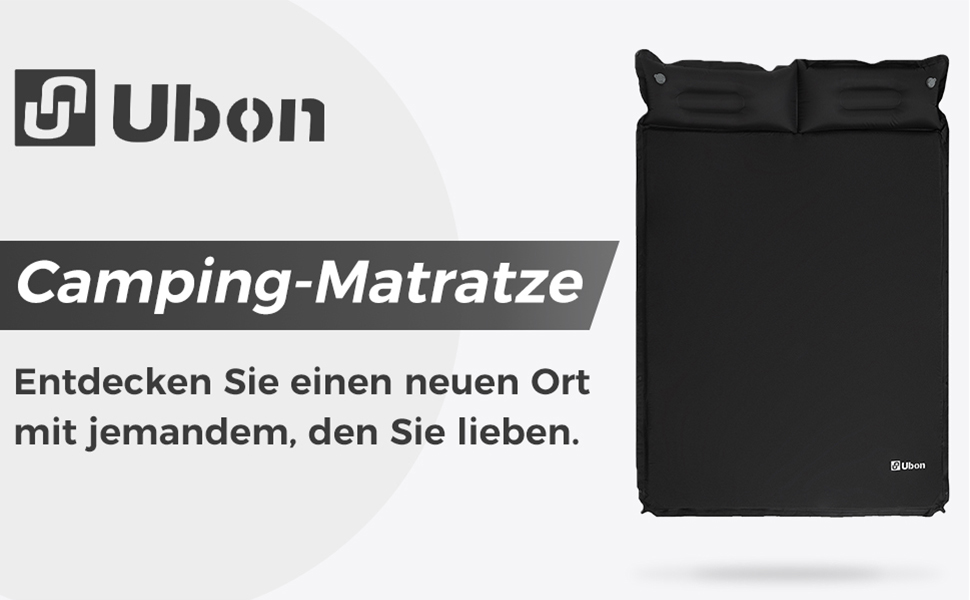 Надувна ізольована спальна матрац Ubon для 2 осіб, 3.6 см, чорний