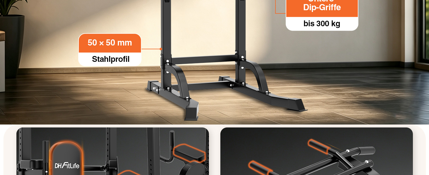 Силовий комплекс DH FitLife Power Tower: турнік, бруси та стійка для віджимань, регульована висота до 222 см, сталевий профіль 50х50 мм, навантаження до 300 кг, тренажер для дому 2026 Pro